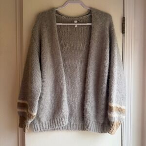 Wishlist Womens Gray Knit Cardigan Sweater Size S Striped Sleeve Oversized